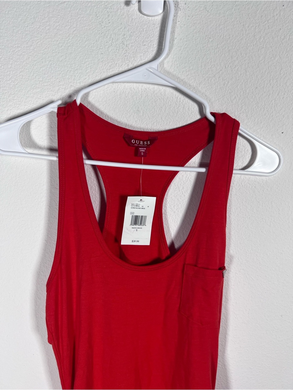 GUESS Pimento Orange Astrid Ruched Racerback Tank Dress Size S - Picture 3 of 7